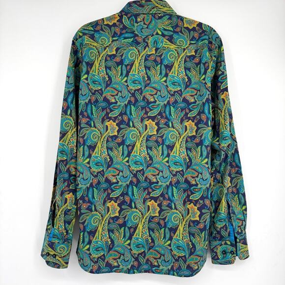 David Smith Australia Men's Slim‎ Fit Paisley Button Up Long Sleeve Shirt Size L - Picture 9 of 11